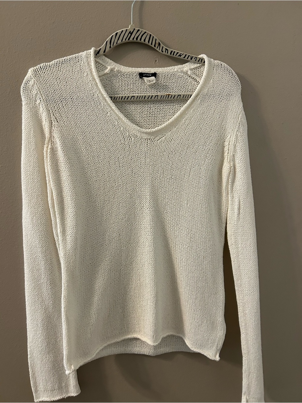 J. Crew Cream V-Neck Lightweight Knit Sweater